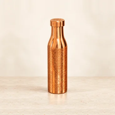1L Pure Copper Water Bottle Hand Etched Royal Floral Pattern Centered Hero View