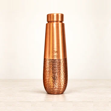 1L Pure Copper Water Bottle Half Hammered Artisanal Finish Centered Hero View