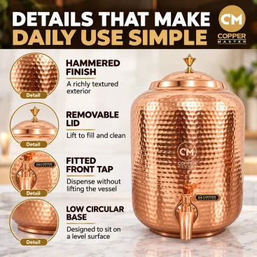 Jointless Copper Body, Precision Leak-Proof Brass Tap, Hand-Hammered Finish