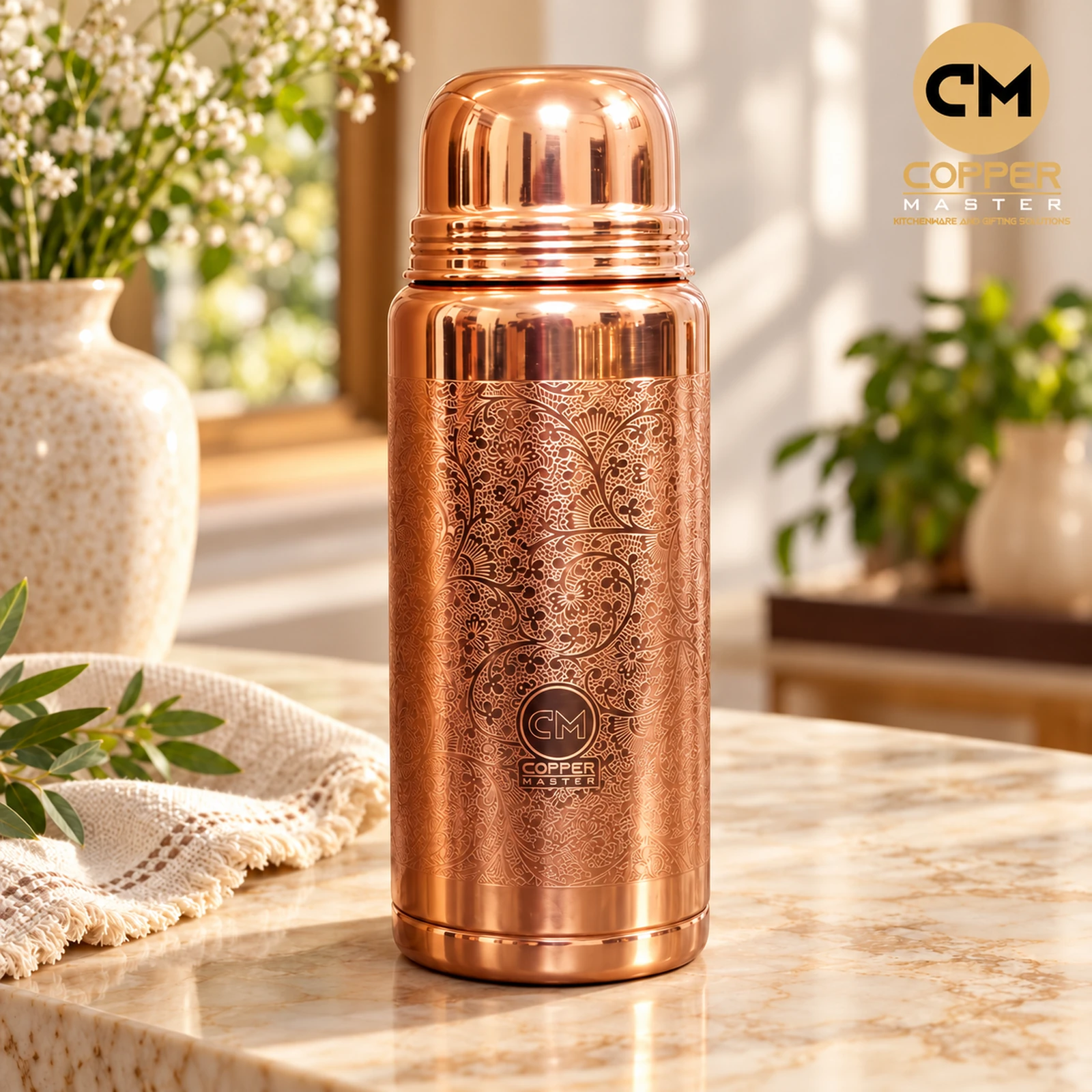 Copper Thermus Jar Carved 2L Hero 1600 Copper Master Handcrafted Copper Thermus Jar Carved 2L Hero 1600