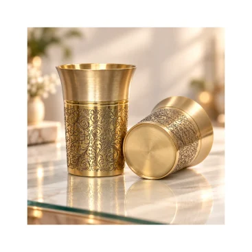 Pure Brass Heritage Pari Engraved Drinking Glass Tumblers (300 ml) - Copper Master