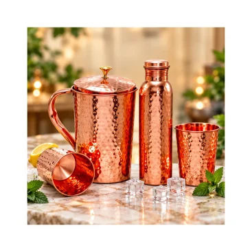 Royal Copper Dining & Gifting Set - Jug, Bottle & Glasses (1.6L) - Copper Master