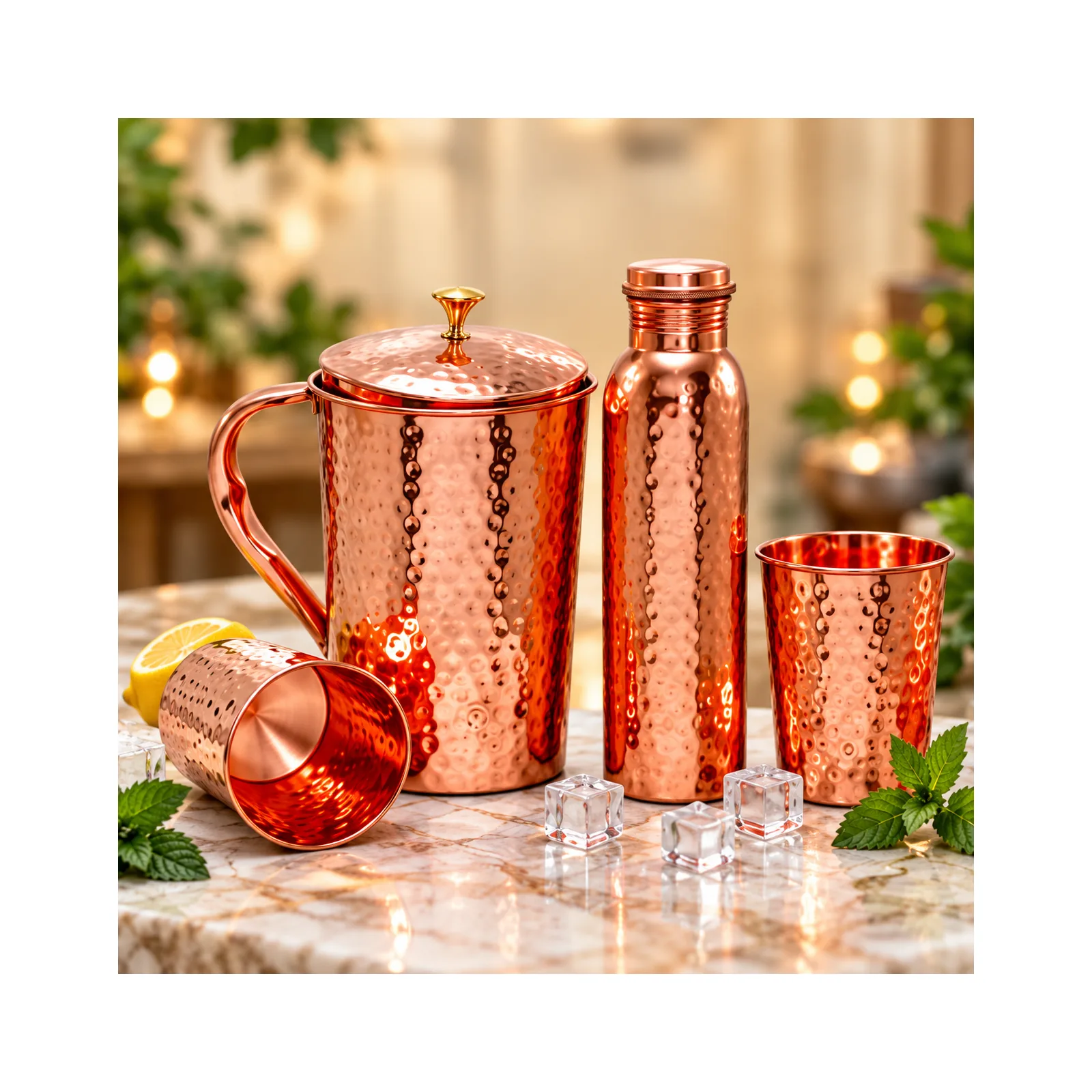 Royal Copper Dining & Gifting Set - Jug, Bottle & Glasses (1.6L) - Copper Master Royal Copper Dining & Gifting Set - Jug, Bottle & Glasses (1.6L) - Copper Master