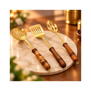 Pure Brass Palta, Pan & Jhaara Cooking Spoon Set (Set of 3) - Copper Master