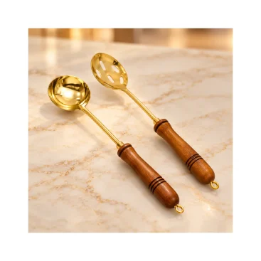 Pure Brass Skimmer Pan Spoon & Ladle Set (Set of 2) - Copper Master