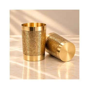 Pure Brass Good Luck Paisley Hand-Engraved Water Glass Tumbler (300 ml) - Copper Master
