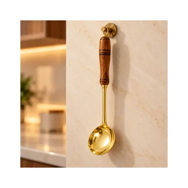 Heavy-Gauge Pure Brass Ladle with Rosewood Handle (Golchi) - Copper Master