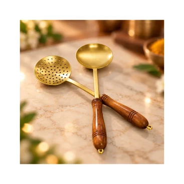 Pure Brass Skimmer & Plain Spoon Set (Set of 2) - Copper Master