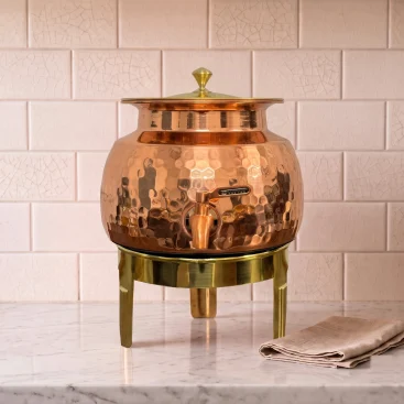 Hand-Hammered Pure Copper Matka Dispenser with Stand & Tap (12 Litre)