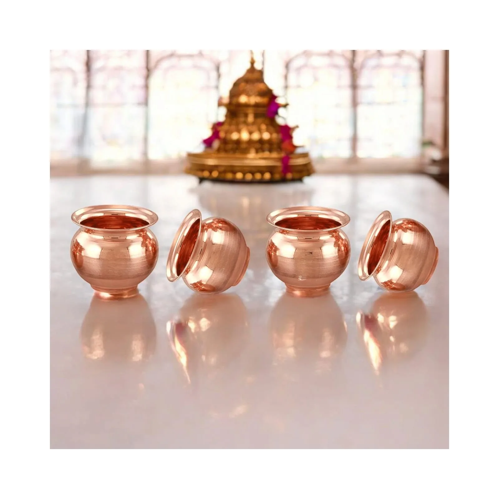 Handmade Pure Copper Kalash Lota Set (Set of 4, 300 ml) - Copper Master Handmade Pure Copper 300 ML Kalash Lota Set of 4